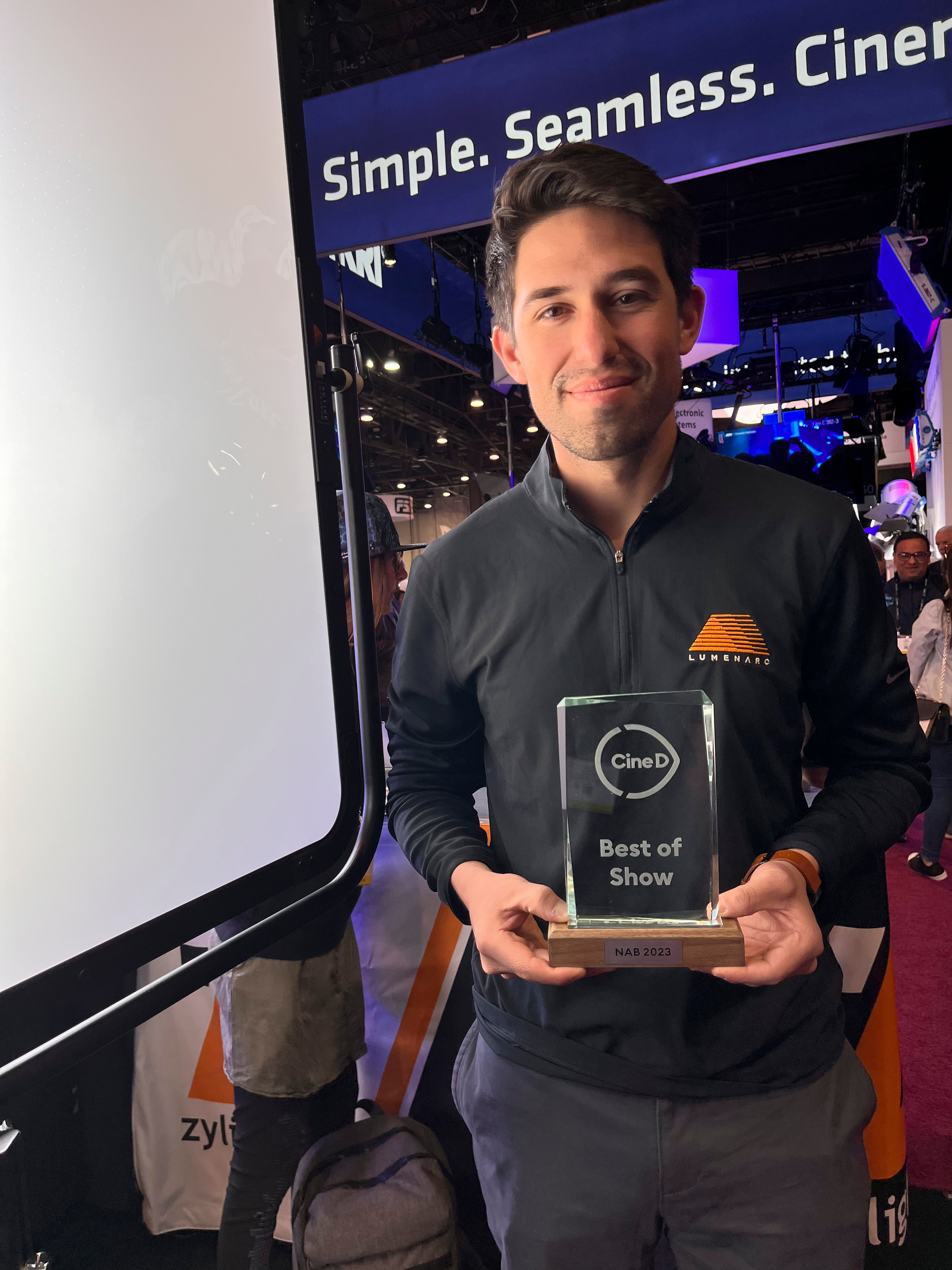 Lumenarc receiving the CineD Best of Show award for the Active Diffusion System